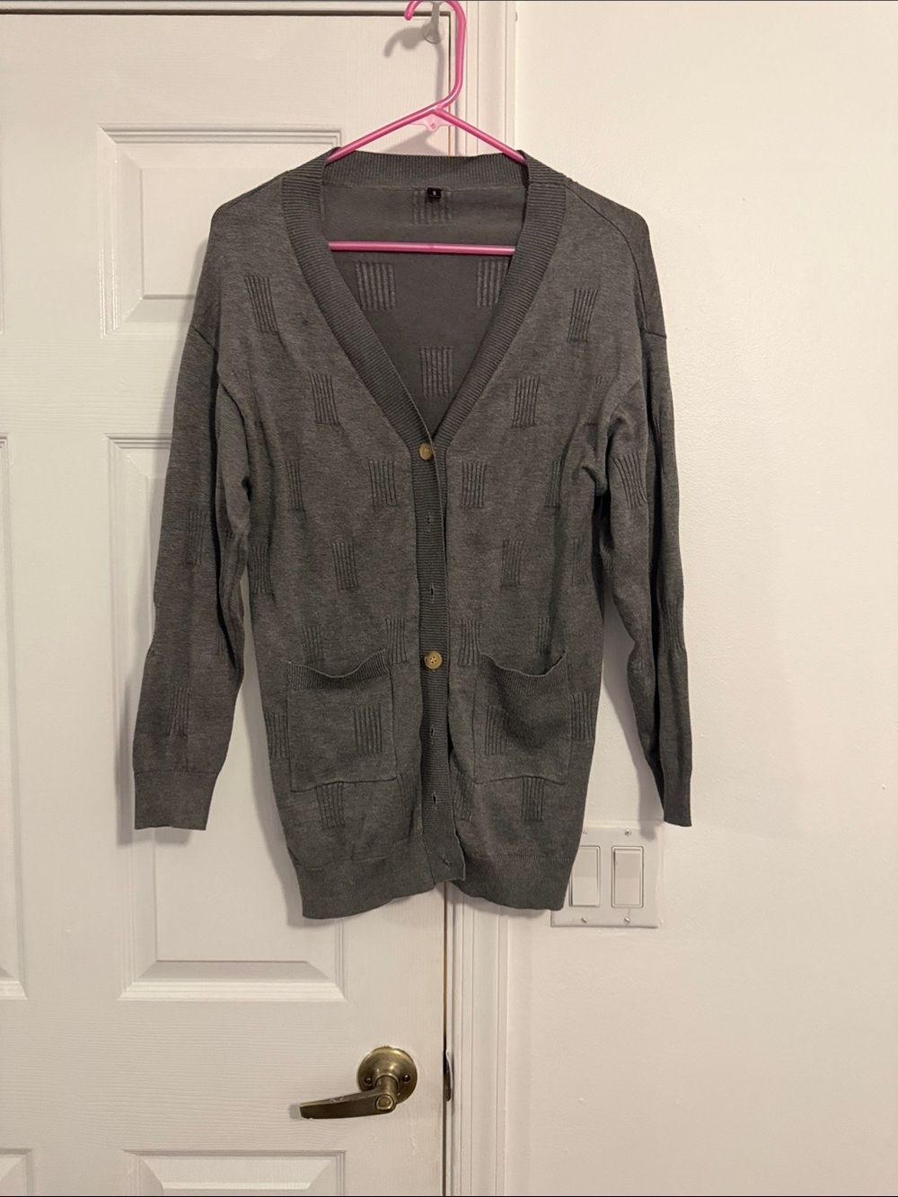 Amazon Essentials Gray Button Front V-Neck Cardigan
